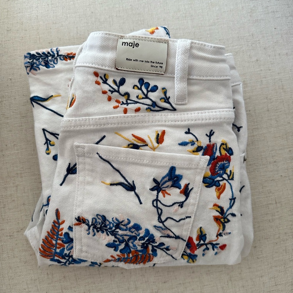 MAJE Embroidered Cropped Jeans